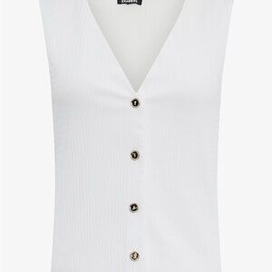 Express Textured V-Neck Gold Button Vest Top